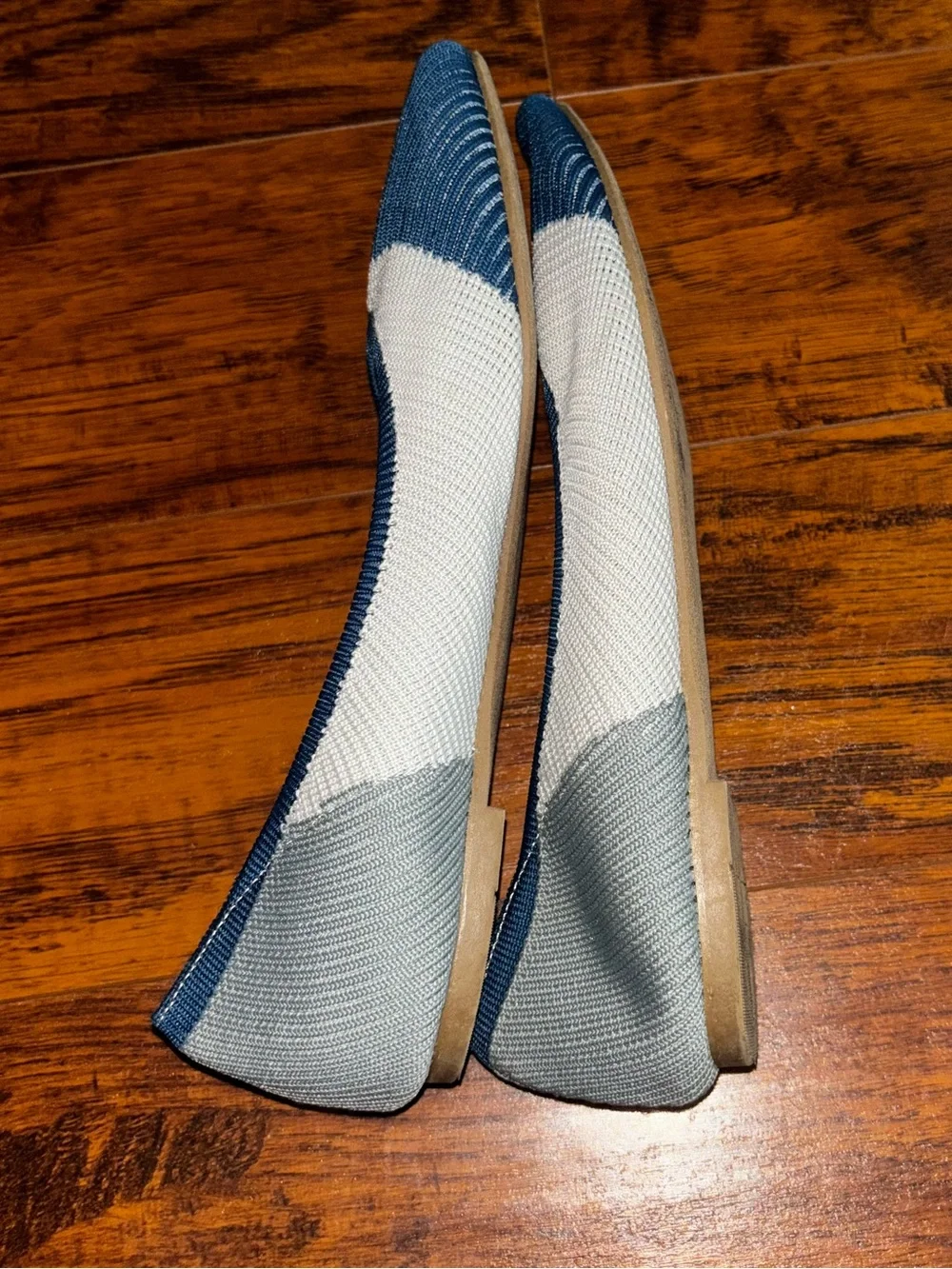 SERRA Knit Pointed Toe Ballet Flats Two-Tone Colorblock Blue Gray White Slip-Ons